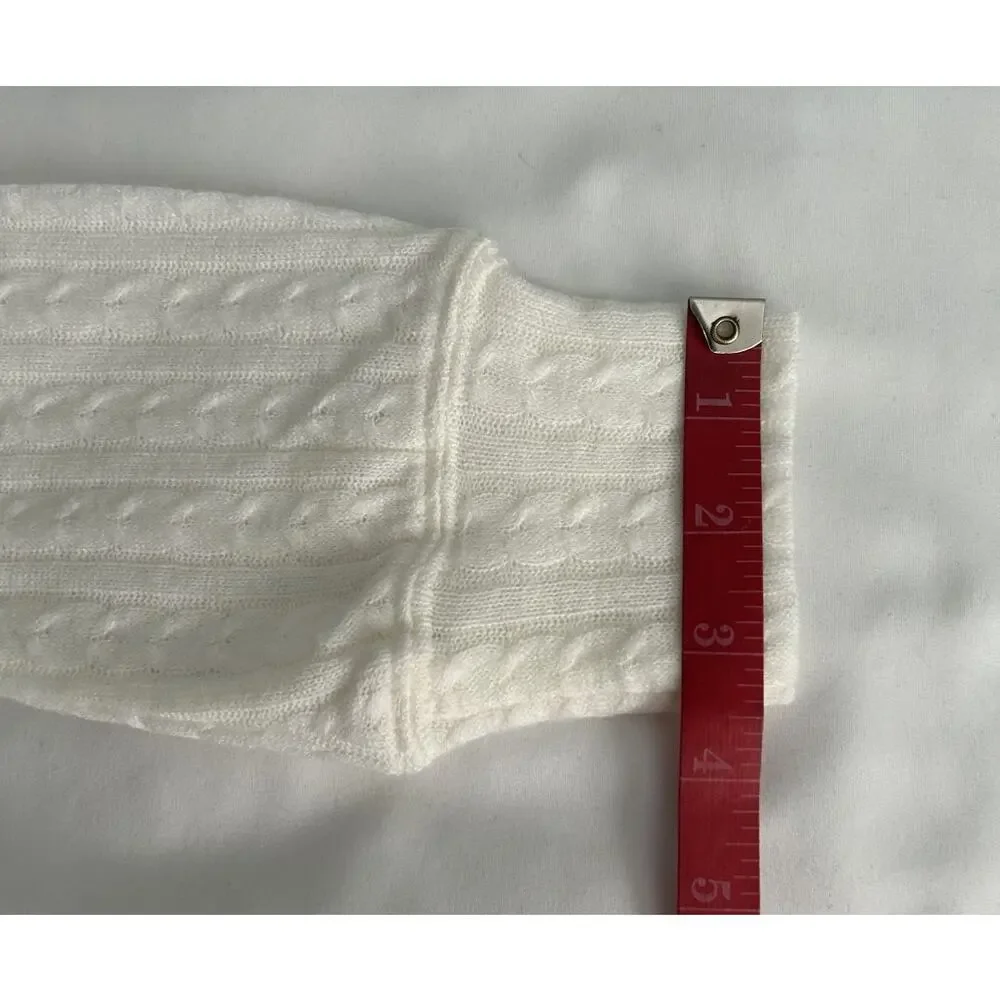 NWT B.O G. Cropped Crew Neck Balloon Sleeves Cable Stitch Ivory Sweater-Small - Picture 10 of 10